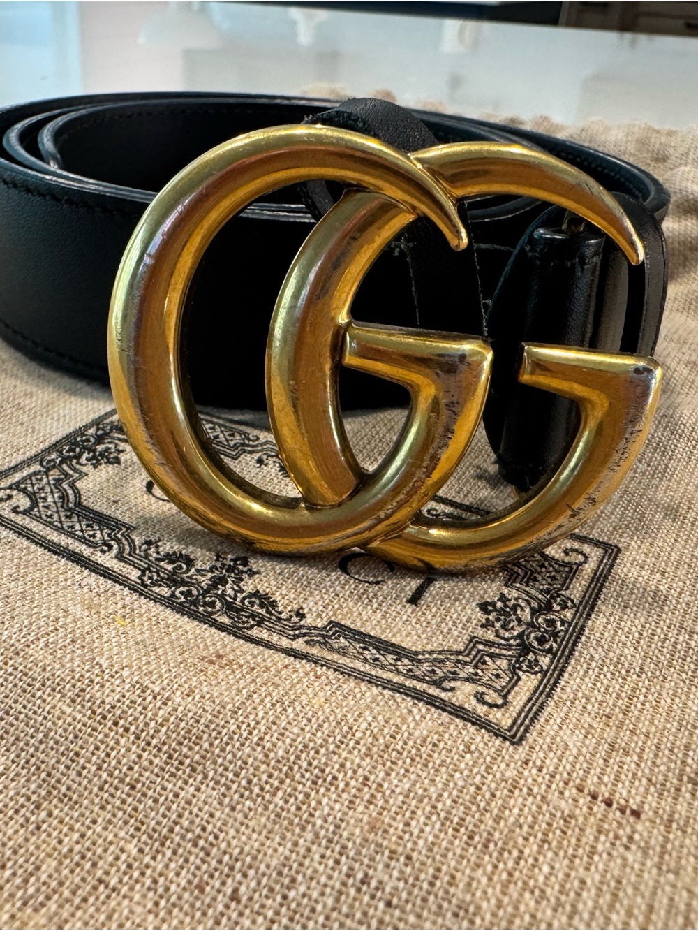 Gucci Double G Buckle Black Leather Women’s Belt size 80/32